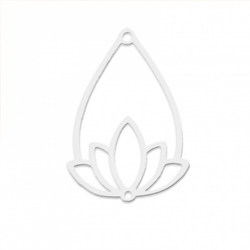 Ps11846899 pax 1 pendentif - fleur de lotus dans goutte 30mm - argenté en acier inoxydable  - pour bijoux raffinés
