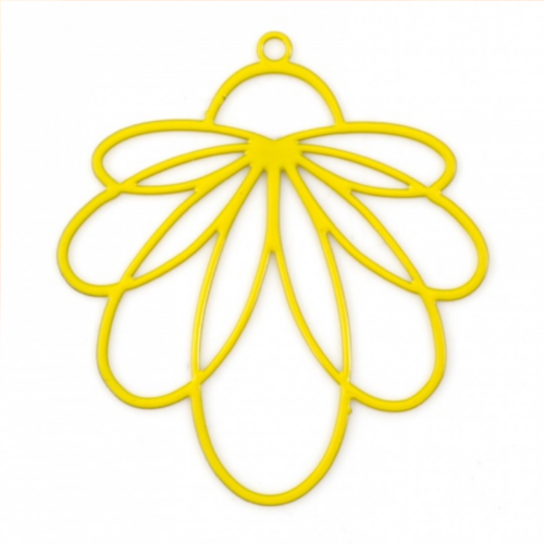Ps11847934 pax 4 estampes - pendentifs filigrane fleur eventail 34 par 31mm - coloris jaune