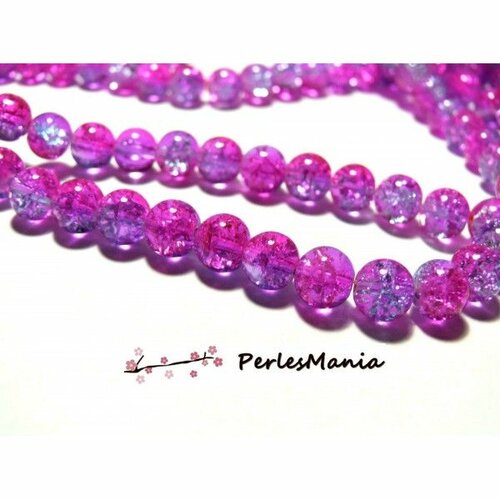 Ref 9bis lot 1 fil d'environ 200 perles ronde en verre craquelé 4mm bicolore rose violet  pour création de bijoux