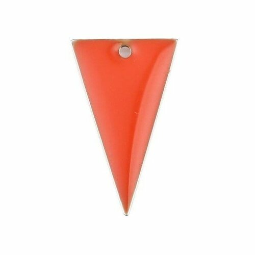 Ps11667942 pax 4 sequins résine style émaillés triangle orange foncé 22 par 13mm sur une base en métal dore