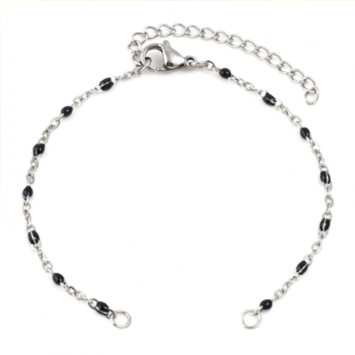 Ps11855621 pax 1 bracelet - maille avec émaille noire 16mm - en acier inoxydable 304 - coloris argent platine