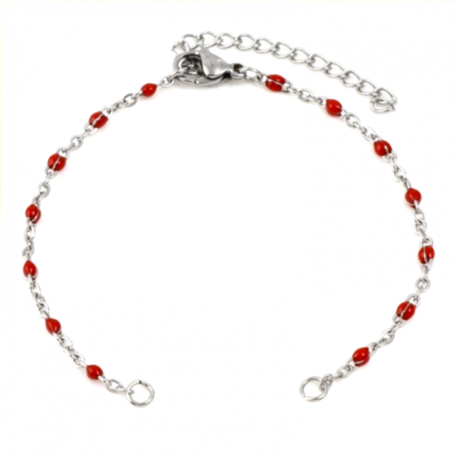 Ps11855624 pax 1 bracelet - maille avec émaille rouge 16mm - en acier inoxydable 304 - coloris argent platine