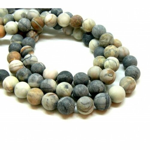 H11q462 1 fil d'environ 63 perles rondes 6mm jaspe picasso effet givre coloris 02