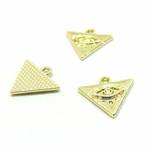 Ps110258006 pax 5 pendentifs, breloques grigri triangle, œil de la protection 16mm métal finition doré