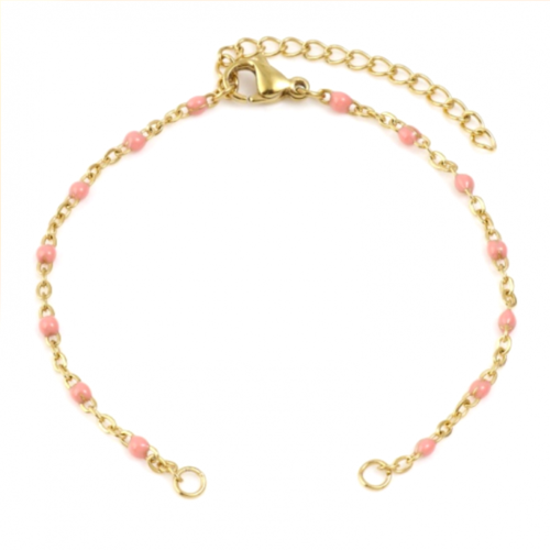 Ps11855616 pax 1 bracelet - maille avec émaille rose 16mm - en acier inoxydable 304 -finition doré