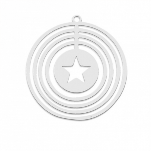 Ps11846815 pax 1 pendentif, étoile dans cercle 30mm en acier inoxydable finition argenté pour bijoux raffinés