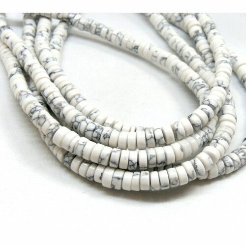 Hn21501p lot de 18cm 100 perles rondelles heishi  4 par 2mm howlite blanc effet marbre