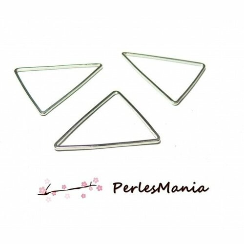 180310141733ppbis pax 10 pendentifs connecteurs triangle métal couleur argent platine 25 par 30mm
