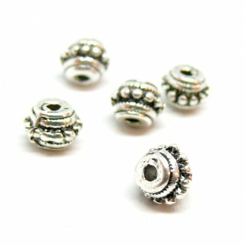 Ps1177403 pax 10 perles intercalaires rondelles picots 8 par 6 mm métal finition argent antique