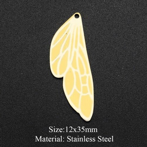 Bu11220321151247 pax 1 pendentif ailes d'insecte 12 par 35mm, acier inoxydable finition doré placage ionique sous vide ref 19