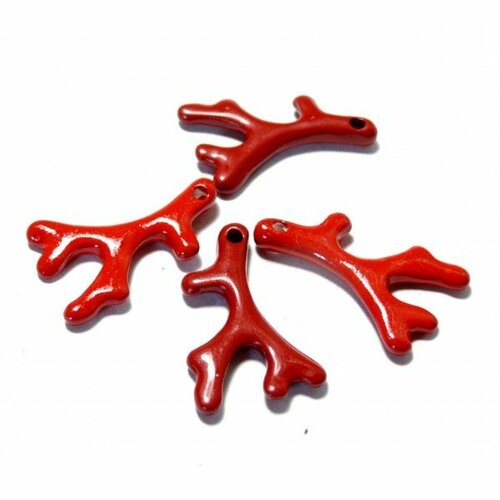 Ps110109990 pax 4 breloques pendentifs corail 25mm metal couleur rouge