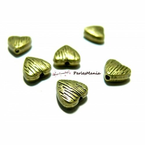 Ref 2y4115 pax 20 perles intercalaires cœur strie métal couleur bronze