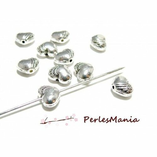 Ps11100885 pax 10 perles plates intercalaire cœur métal finition argent antique