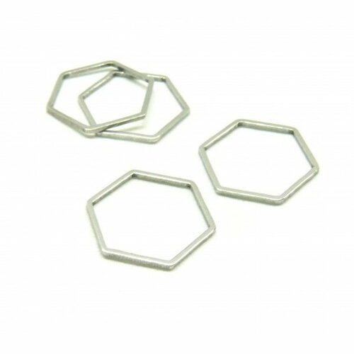 Ps11832259 pax 5 pendentifs connecteur hexagone 18 par 16mm acier inoxydable finition argent platine