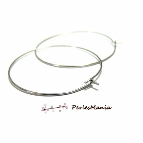 Hk146039 pax 20 boucles d'oreille créoles tiges 20 mm en acier inoxydable  chirurgical 316 finition argenté