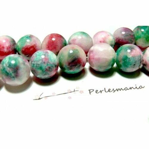 Ref r7309 lot de 10 perles jade teintée rondes 6mm coloris  rose vert