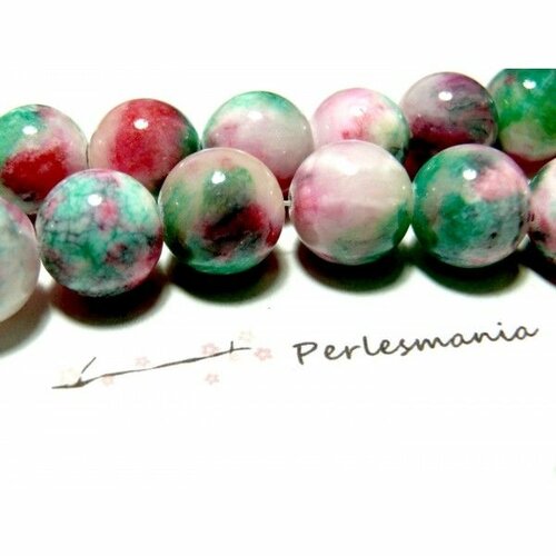 Ref r7309 lot de 10 perles jade teintée rondes 10mm coloris  rose vert