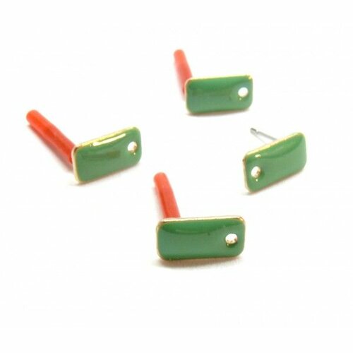 Hn00305b pax 10 boucles d'oreille puce style émaillé rectangle  12mm avec trou couleur vert métal finition dore