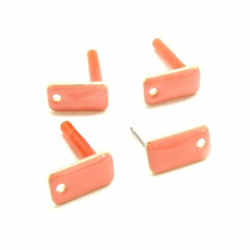 Hn00305d pax 10 boucles d'oreille puce style émaillé rectangle 12mm avec trou couleur rose métal  finition dore