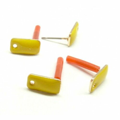 Hn00305e pax 10 boucles d'oreille puce style émaillé rectangle 12mm avec trou couleur jaune métal finition dore