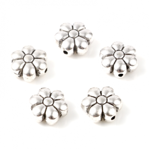 Ps11730618 pax 20 perles intercalaires fleur 10 par 9mm, métal  finition argent antique