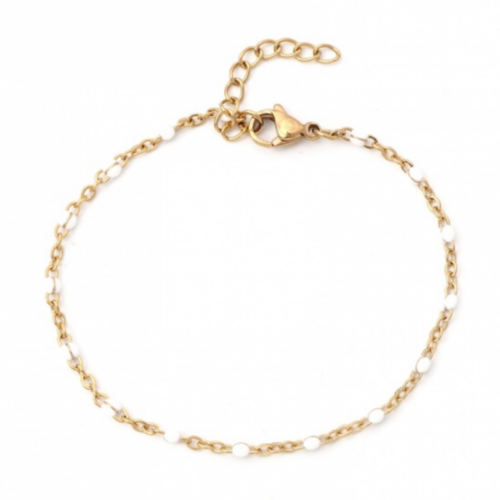 Ps11867130 pax 1 bracelet - résine émaillé blanc 17 cm- en acier inoxydable 304 -finition doré