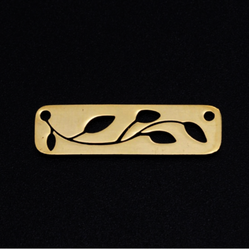 Ps11871437 pax 1 pendentif, rectangle feuille 27mm en acier inoxydable finition doré