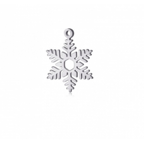 Ps11871795 pax 2 pendentifs, flocons de neige 20mm en acier inoxydable 304 finition argent platine rhodié