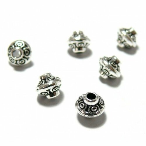 Ps110125775 pax 20 perles intercalaires toupies inca metal couleur argent antique