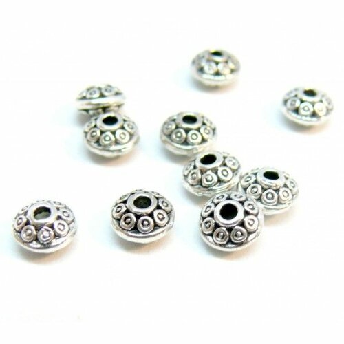 Ps1100561 pax 25 perles intercalaires plate rondelles ethnique 6mm métal couleur argent antique