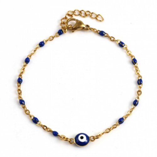 Ps11753533 pax 1 bracelet - œil de la protection, grigri  émaillé bleu nuit 17,5 cm- en acier inoxydable 304 -finition doré