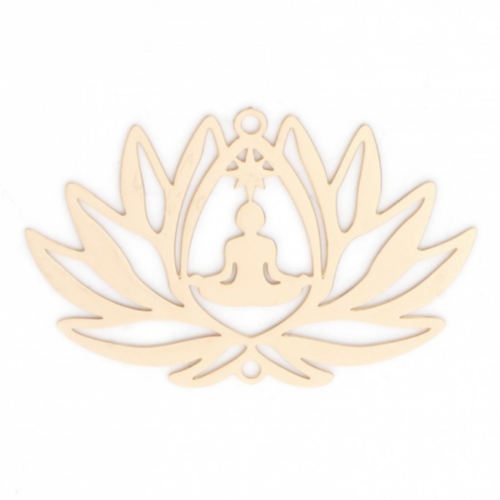 Ps11870730 pax de 4 estampes pendentif connecteur filigrane yoga, bouddha fleur de lotus 38mm métal couleur doré