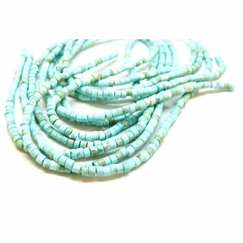Hp398b01 lot 1/2 fil d' environ 100 perles rondelles howlite  3 par 2 mm coloris turquoise