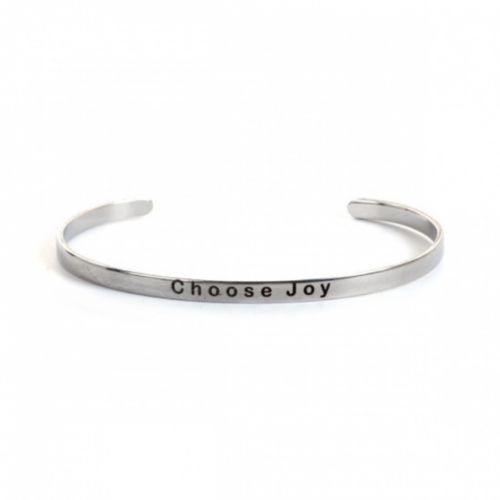 Ps110106162 pax 1 support de bracelet jonc 4 mm en acier inoxydable 304 finition argenté "choose joy"
