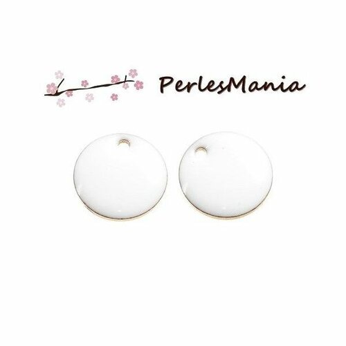 Ps1191532 pax 4 sequins médaillons émaillés biface blanc 12mm