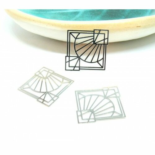 Ae113283 lot de 4 estampes - pendentif art deco losange 35 par 32 mm - laiton finition argenté