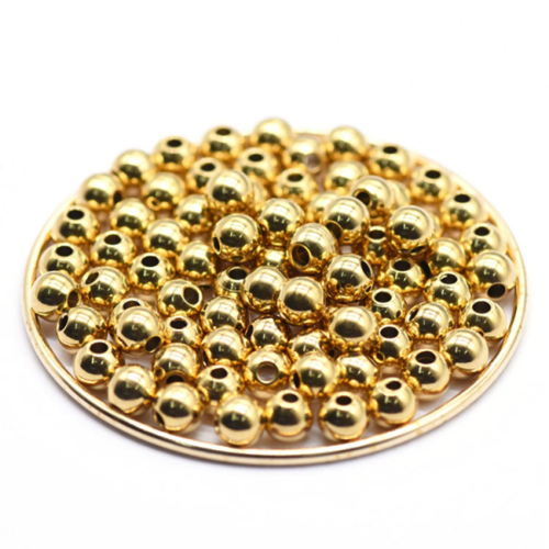 Hh55836g pax 20 perles intercalaires rondes 4mm trou 1,2mm en acier inoxydable 304 finition doré 24kt