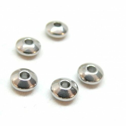 Hi05005 pax 20 perles intercalaires rondelles 6 par 3 mm acier inoxydable finition argent platine rhodié