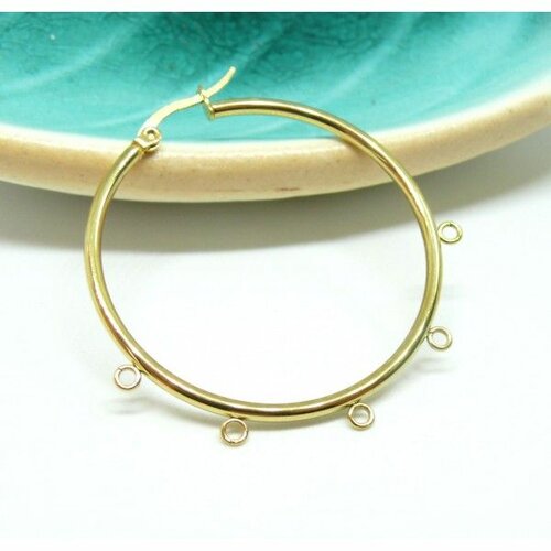 Ps11875241 pax 2 boucles d'oreille créoles 40mm avec 5 anneaux à décorer en acier inoxydable  304 coloris doré