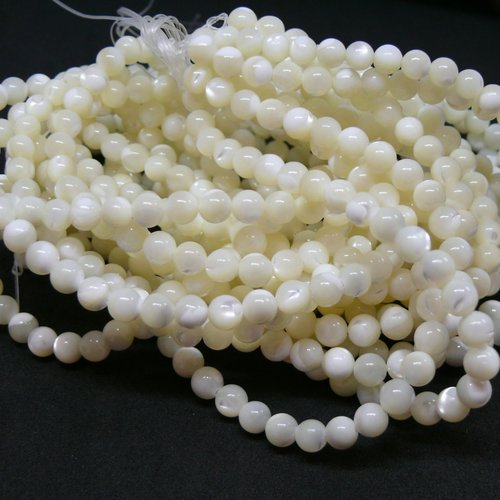Bu11220513103043a lot de 19 cm, environ 90 perles de nacre véritable blanc crème rondes 2 mm