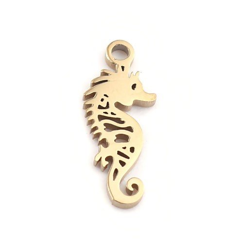 Ps110211524 pax 2 estampes petit hippocampe 12mm en acier inoxydable finition 18kt
