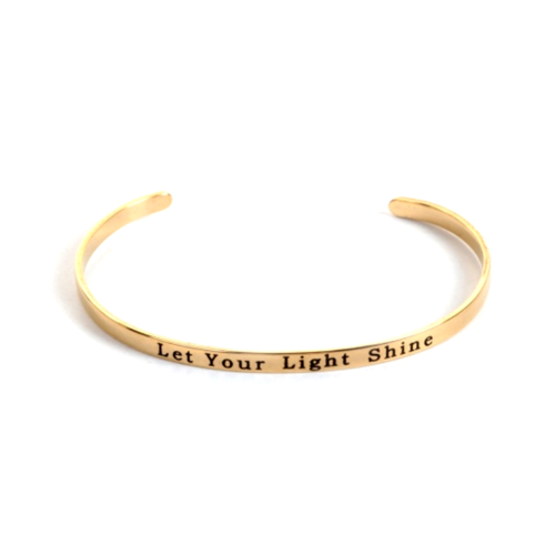 Ps110106163 pax 1 support de bracelet jonc 4 mm en acier inoxydable 304 finition doré "let your light shine" laisse ta lumière briller.