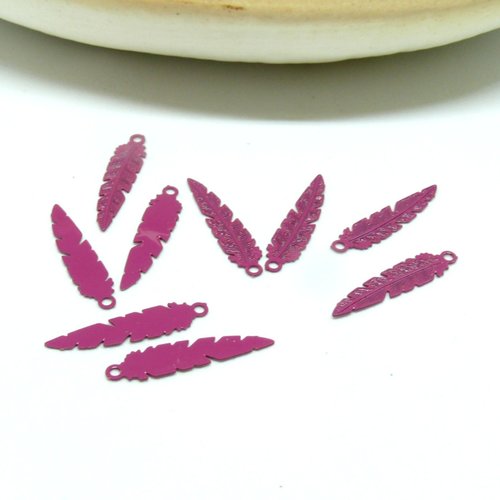 Ae117255 lot de 10 estampes - pendentif filigrane plumes 5 par 21mm - laiton coloris rose orchidée
