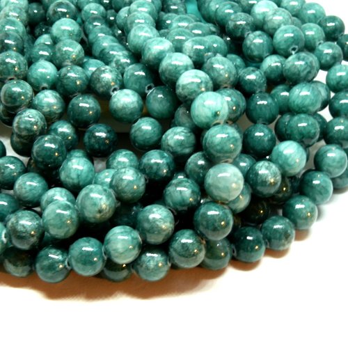 Hxs13 lot de 19 cm environ 30 perles rondes jade mashan vert pétrole 6 mm