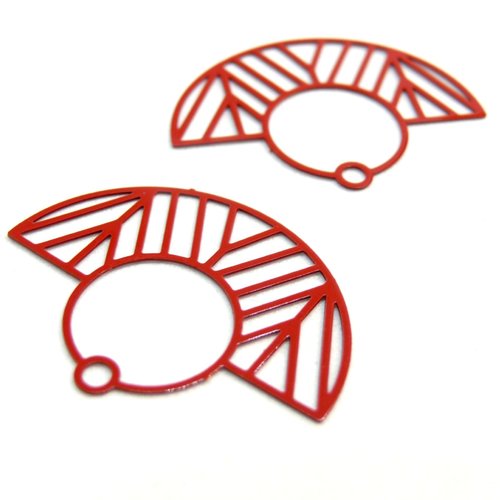 Ps11879305  pax 10 estampes pendentif filigrane demi cercle art  déco rouge 23 par 30mm