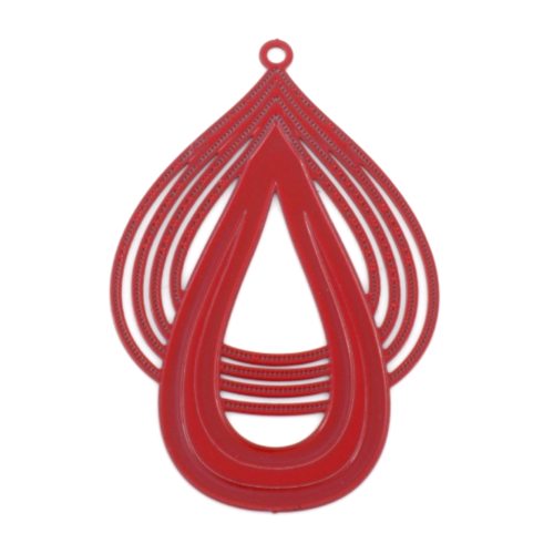 Ps11879298 pax 4 estampes pendentif filigrane double gouttes art déco rouge 43mm