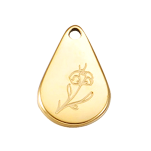 Ps11760895 pax 1 pendentif fleur mois de fevrier  13.9mm - finition doré en acier inoxydable - pour bijoux raffinés
