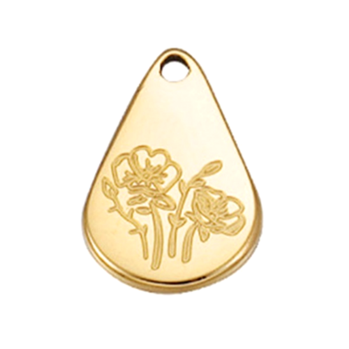 Ps11760901 pax 1 pendentif fleur mois de aout 13.9mm - finition doré en acier inoxydable - pour bijoux raffinés