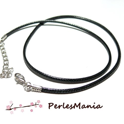 Hs032 pax 10 colliers corde noire diamètre  1.5mm avec fermoirs et chaine de confort coloris b01