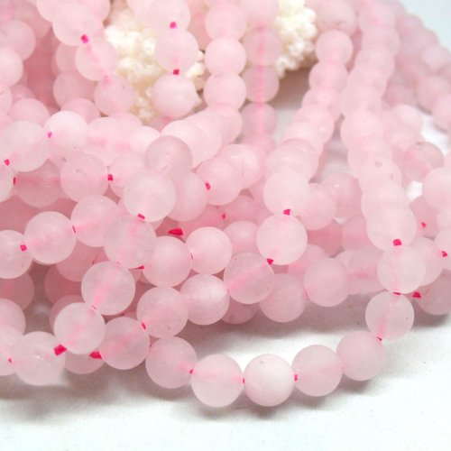 H11d670 lot 1 fil d'environ 48 perles rondes 8mm quartz rose effet givre